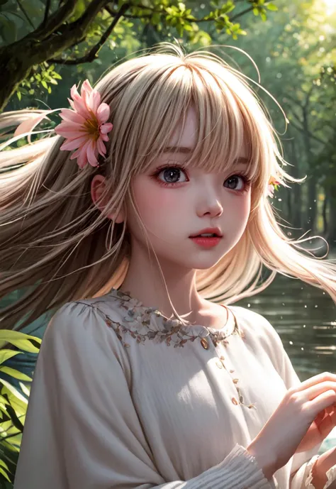 anime girl with long hair and flower in her hair