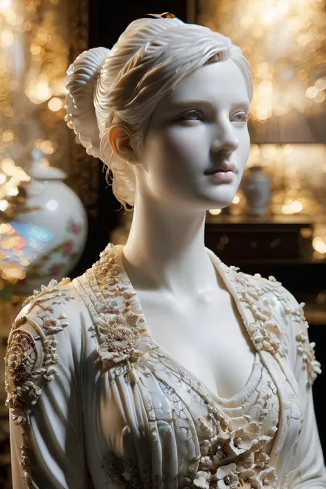 ral-porcelain,<lora:ral-porcelain:1>,
A white porcelain statue of a woman,beautiful face,slender figure,big breasts,