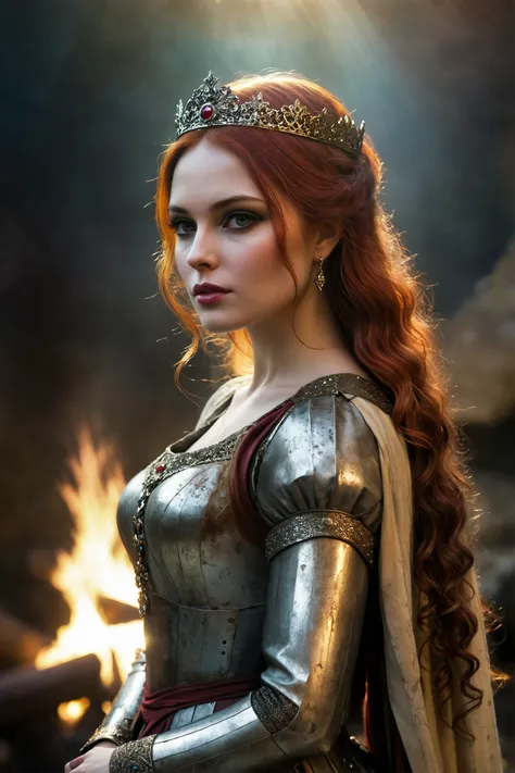 (by Dave Dorman:1.4), Guinevere early-medieval queen of Great Britain, Grunge style, Textured, distressed, vintage, edgy, punk rock vibe, dirty, noisy (Lens Flare:1.2), back view, (ultra detailed, masterpiece, best quality, intricate details:1.2) <lora:XL-...