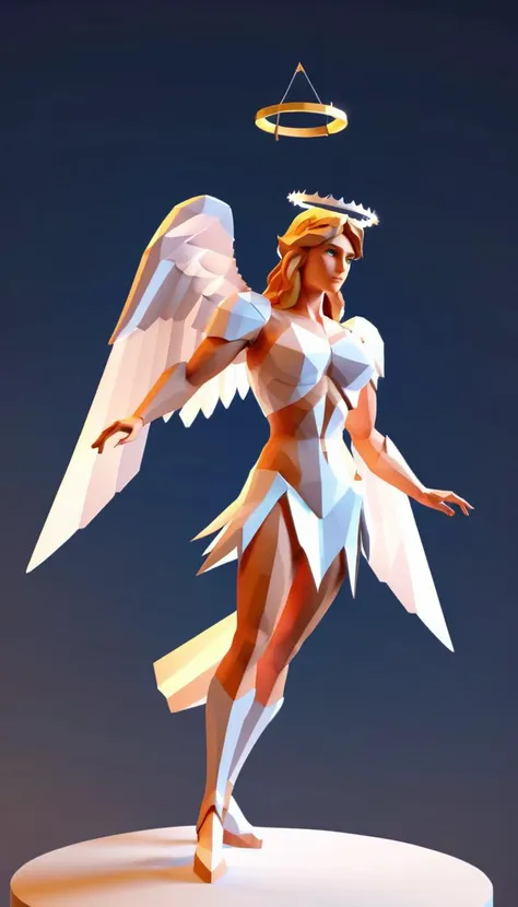 a woman in a white dress with wings and a halo above her head