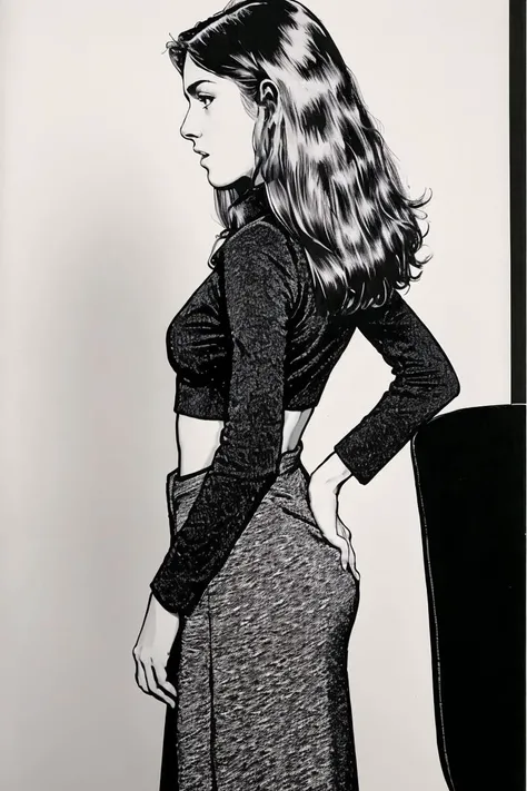 <lora:Mikuriya:1.0>, 2d_artwork, drawing of a woman, standing, (masterpiece:1.0), (best quality:1.0), (intricate details), b/w