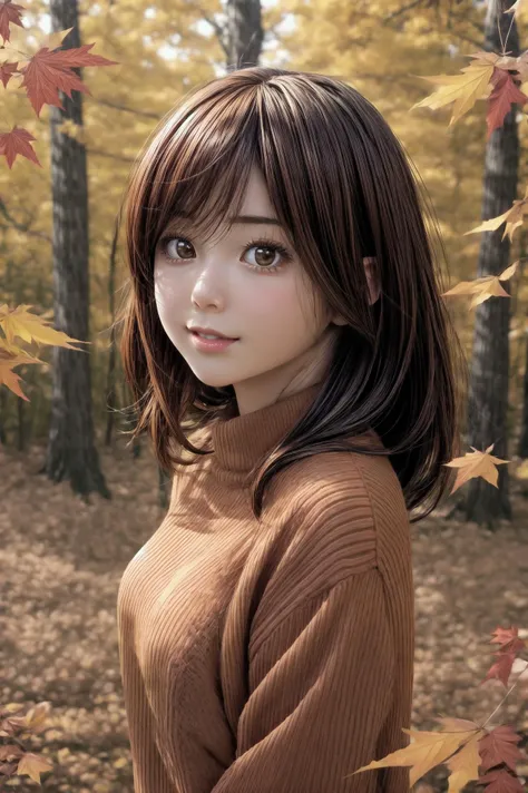 rare angle, [:(detailed face:1.2):0.2], extra resolution, portrait of (AIDA_PiperAkira:1.15) as cute 20yo girl in the (autumn:1.5) park, reddish brown eyes, big eyes with elegant eyelashes, black hair, (wearing warm red sweater:1.3), (sweater:1.3), smiling...