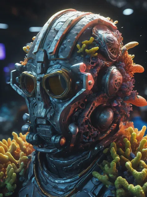 ((best quality)), ((masterpiece)), ((realistic,digital art)), (hyper detailed), Coral Reef Caving Helmet, octane rendering, raytracing, volumetric lighting, Backlit,Rim Lighting, 8K, HDR,  <lora:add-detail-xl:.8>