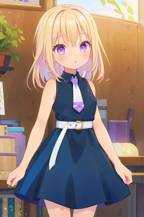 1girl,solo,masterpiece,best quality,<lora:misumiuika2:0.85>,misumi uika,black dress,sleeveless dress,bare shoulders,bare arms,belt,white belt,white necktie,