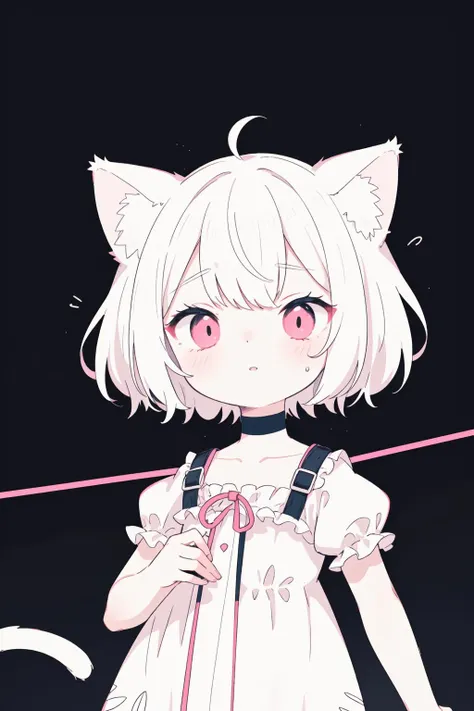 anime girl with white hair and pink eyes holding a pink heart