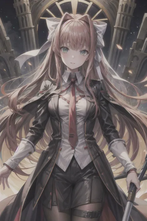 (Monika, very long hair), (masterpiece, best quality), (fantasy world:0.8), (dragon:0.6), (knight:0.4), <lora:DetailEnhancer:0.8>, <lora:DDLC:0.7>