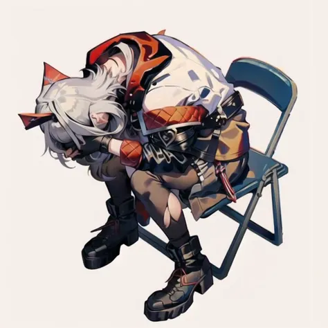 a woman sitting on a chair with a cat on her back