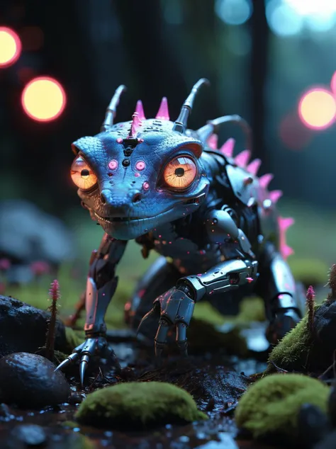 there is a small toy of a blue dragon with pink spikes