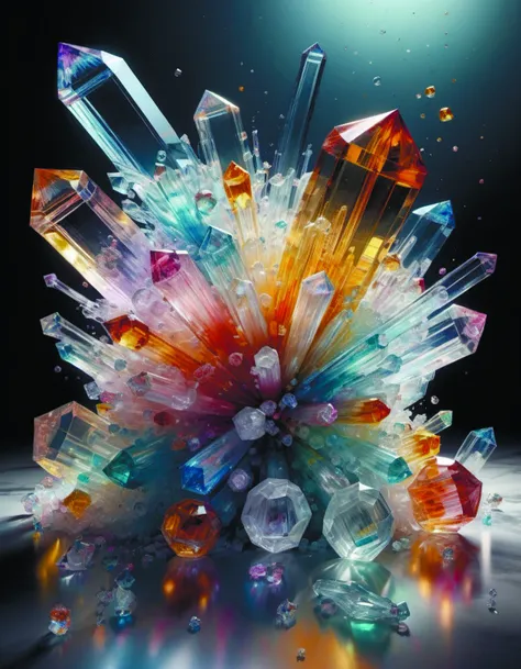 a close up of a bunch of colorful crystals on a table