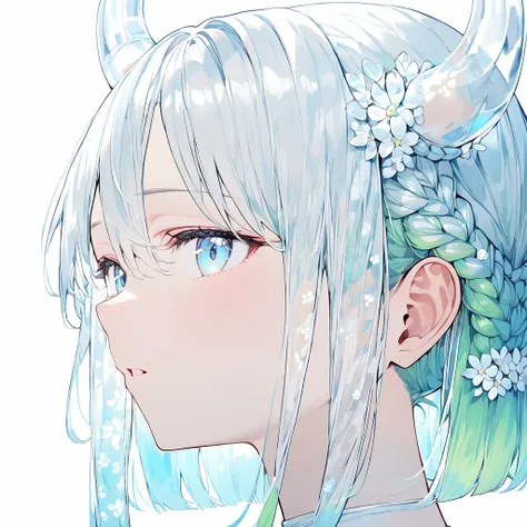 anime girl with horns and flowers in her hair