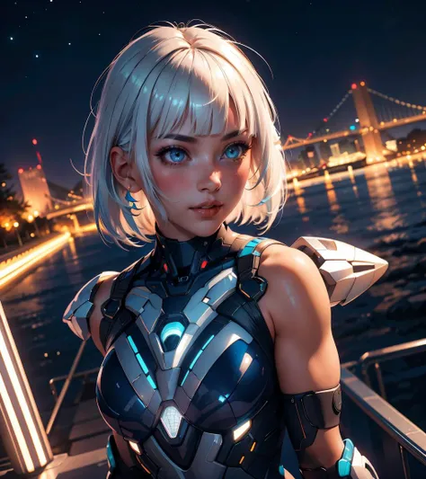 1girl, platinum blonde hair, medium hair, bangs,  aqua eyes, dynamic pose, variations, 
 solarpunk, retrofuturism, scenery,  night, night sky, 
masterpiece, best quality,  <lora:muscle_slider_v1:1.5> <lora:age_slider_v6:-1>  <lora:backlight_slider_v10:-1>