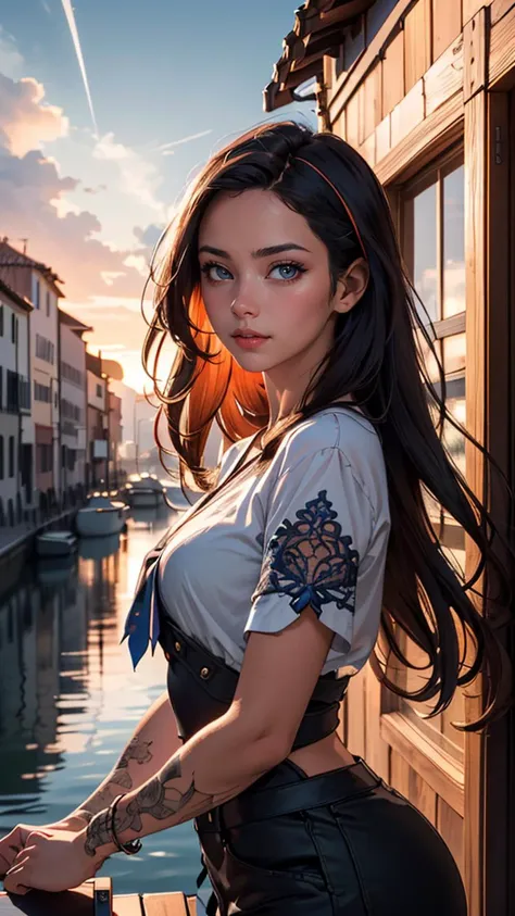 (masterpiece drawning, high quality), (solo:1.1), a digital art of a spanish girl, epic Sunrise, boat port, (soft lighting), Porta 160 color, shot on Leica T, sharp focus on subject, shot by Candida Höfer, Extreme detail, , (vibrant color), (intricate deta...