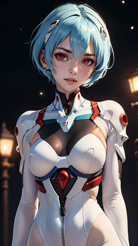 (best quality, masterpiece, colorful, highest detailed) upper body photo, fashion photography of cute (rei ayanami), intense-red...