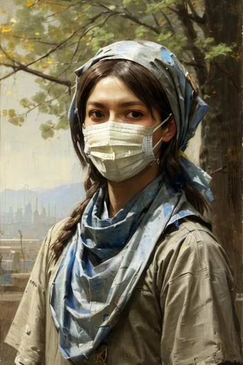 neckerchief, tension, mask on head, pino daeni, concretism:1.2