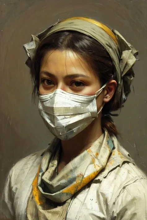 neckerchief, tension, mask on head, pino daeni, concretism:1.2