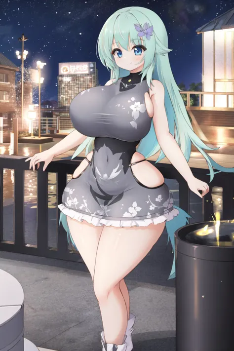 anime girl in a short dress standing next to a trash can