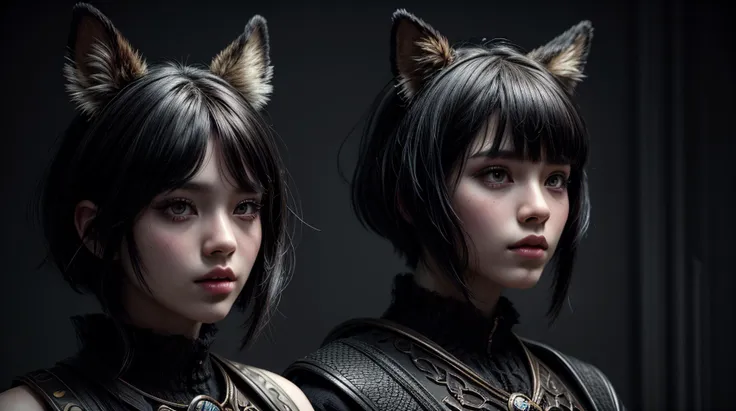 two women with cat ears and black hair are posing for a picture