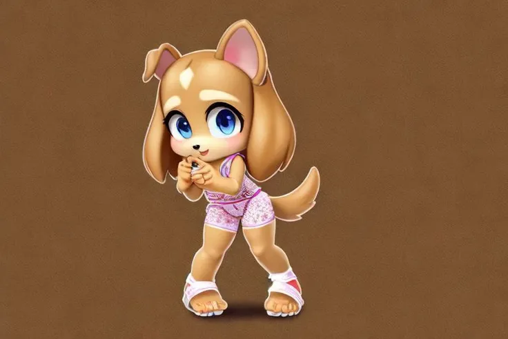 chibi, girl dog anthropomorphic, legs longer than arms, In underwear, five fingers on hands and feet