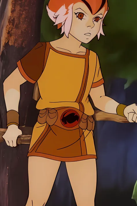 there is a cartoon of a woman with a sword in a forest