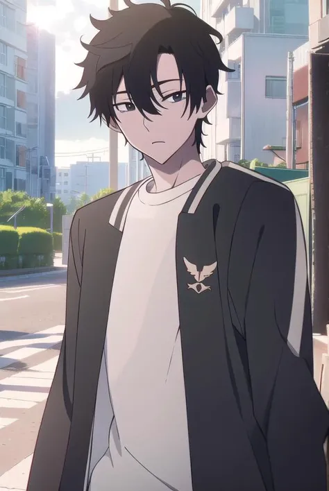 xiaoshicheng, <lyco:xiaoshicheng-LYCORIStest:1>,
xiaoshi cheng, short hair, black hair, 1boy, hair between eyes, mature male, (black eyes:1.5),
BREAK shirt, long sleeves, jacket, white shirt, pants, open jacket, black pants,
BREAK looking at viewer,
BREAK ...