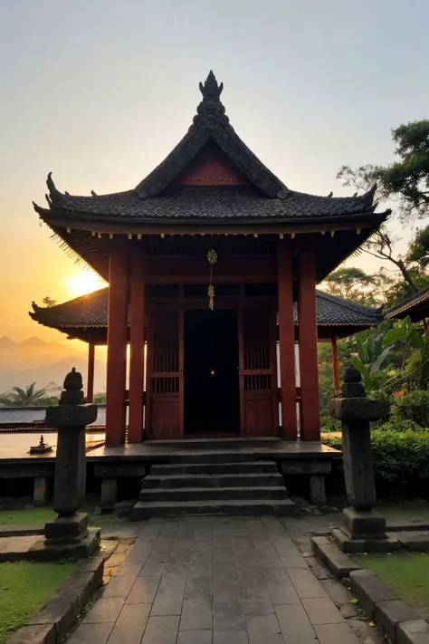 a large red building with a pagoda on top of it