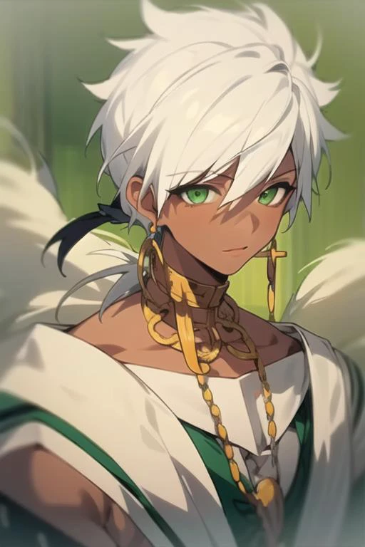 masterpiece, best quality, high quality, 1boy, solo, male focus, looking at viewer, upper body, <lora:sharrkan_amun-ra:0.70>, sharrkan_amun-ra, jewelry, white hair, green eyes, school uniform