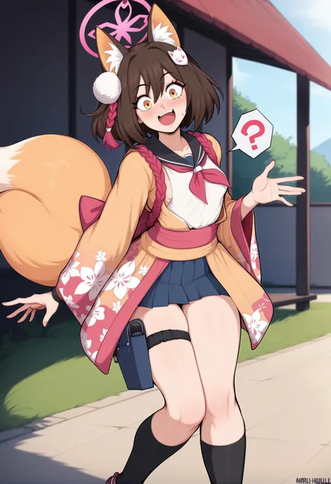 anime girl in kimono outfit with a cat tail and a cat tail