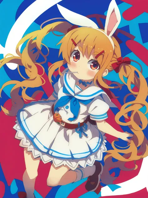 a close up of a anime character with a rabbit ears and a dress