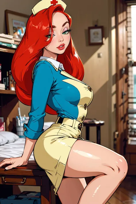 a close up of a cartoon of a woman with red hair