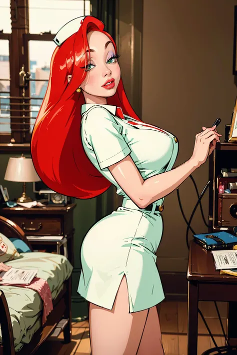 a close up of a cartoon of a woman with red hair