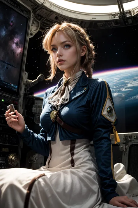 arafed woman in a space station with a cigarette