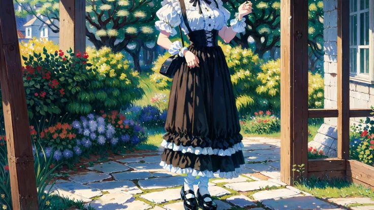 painting of a woman in a garden holding an umbrella