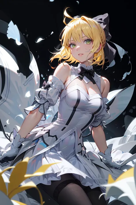 absurdres, best quality, 1girl, solo, looking at viewer, eye focus,  <lyco:GoodHands-beta2:0.7>,   <lora:Saber Lily:0.7>, Saber Lily, white dress