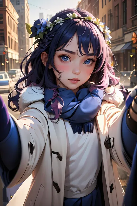 anime girl with blue eyes and a flower crown on her head