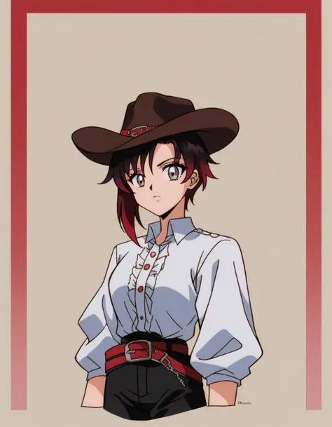 a woman in a cowboy hat and a white shirt