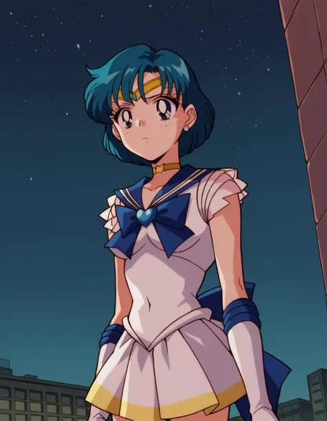 sailor girl in sailor suit standing on rooftop at night