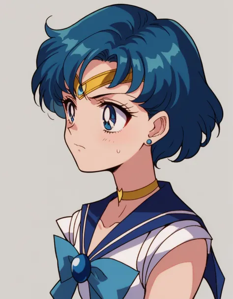 sailor girl with blue hair and a bow tie