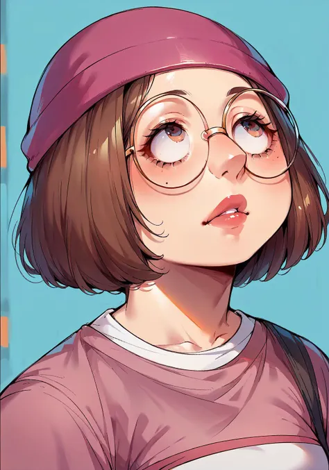 a close up of a person wearing glasses and a hat