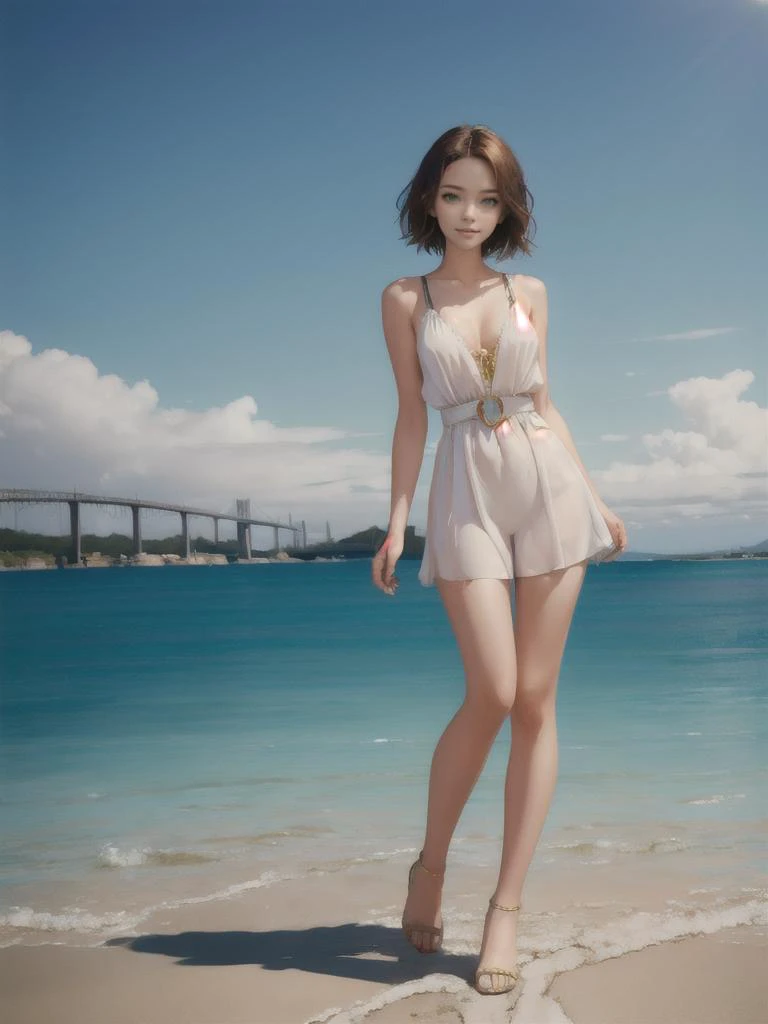 a woman standing on a beach next to the ocean