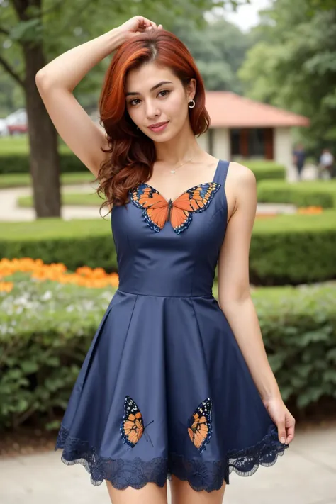 a woman in a blue dress posing for a picture