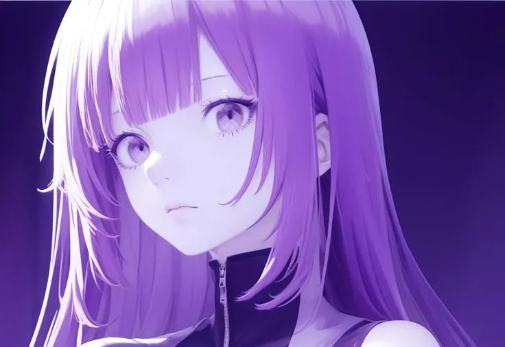 ((((ultra illustrated style:1.0)))),best quality,best animated,masterpiece,monochrome, 1girl, solo, white background, looking at viewer, simple background, purple theme,portrait,<lora:monochrome:0.9>