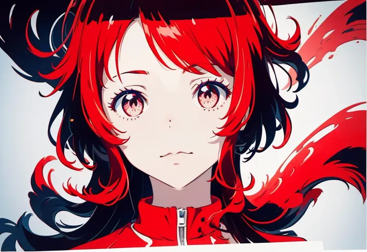 ((((ultra illustrated style:1.0)))),best quality,best animated,masterpiece,monochrome, 1girl, solo, white background, looking at viewer, simple background, red theme,portrait,<lora:monochrome:0.9>