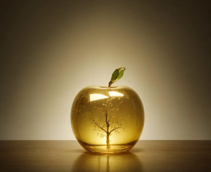 there is a glass apple with a tree inside of it