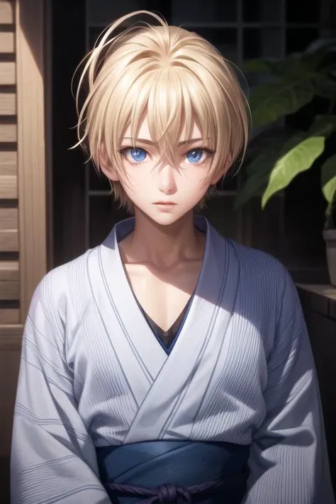 masterpiece, best quality, high quality, 1boy, solo, male focus, looking at viewer, upper body, <lora:yuuto_kiba:0.56>, yuuto_kiba, blonde hair, blue eyes, hair between eyes, realistic, yukata