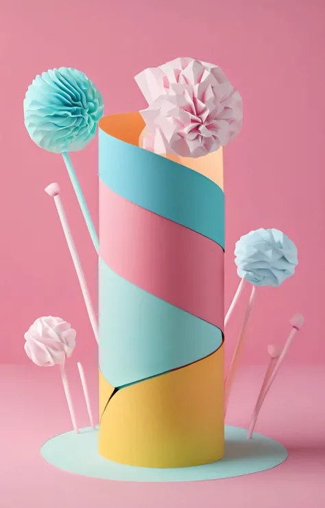 3d isometric, blender render, soft colorful-hued colors, papercraft, a fold-out story book made of toilet paper roll, tprc style, <lora:Toilet_Paper_Roll_Craft_SDXL:0.4>, highly detailed, cotton candy Two tone lighting, abstract geometric gradients, geomet...