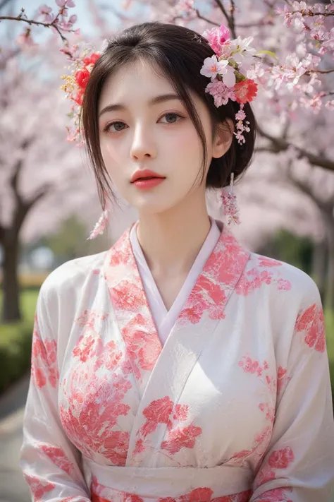 dsc04679.arw,professional portrait photography, award winning, japanese beauty, cherry blossoms, white and pink patterned kimono...