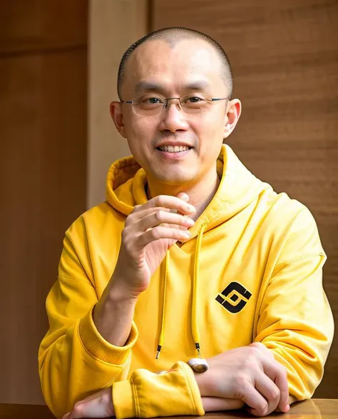 arafed man in a yellow hoodie sitting at a table