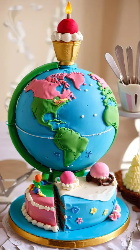 <lora:CakeStyleXL:1> CakeStyle Miniature globe keychain, custom cake, birthday cake,