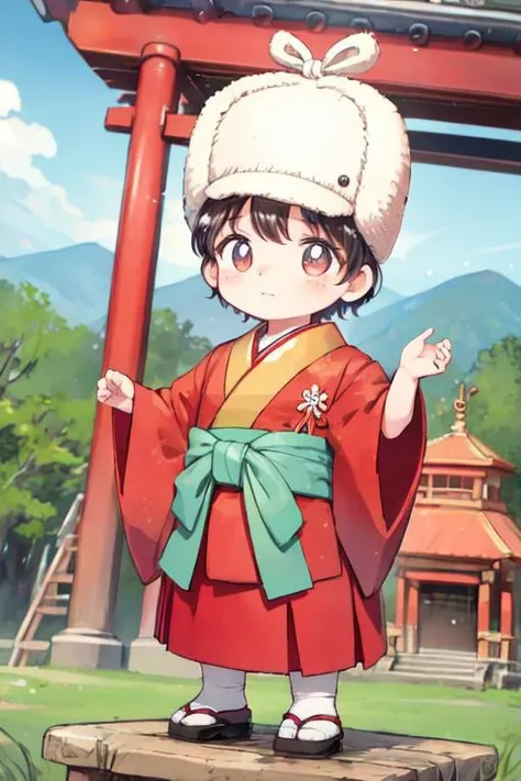 <lora:Corio_LoRA_AdamW_Dim64_Alpha32_5e-5_epoch-000070:1>, corio, 1boy, child, fur hat, short hair, shrine maiden outfit, red skirt, chibi,