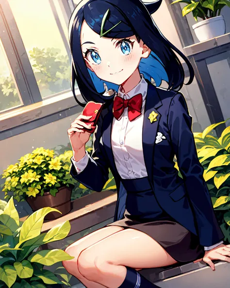 anime girl sitting on a ledge eating an apple